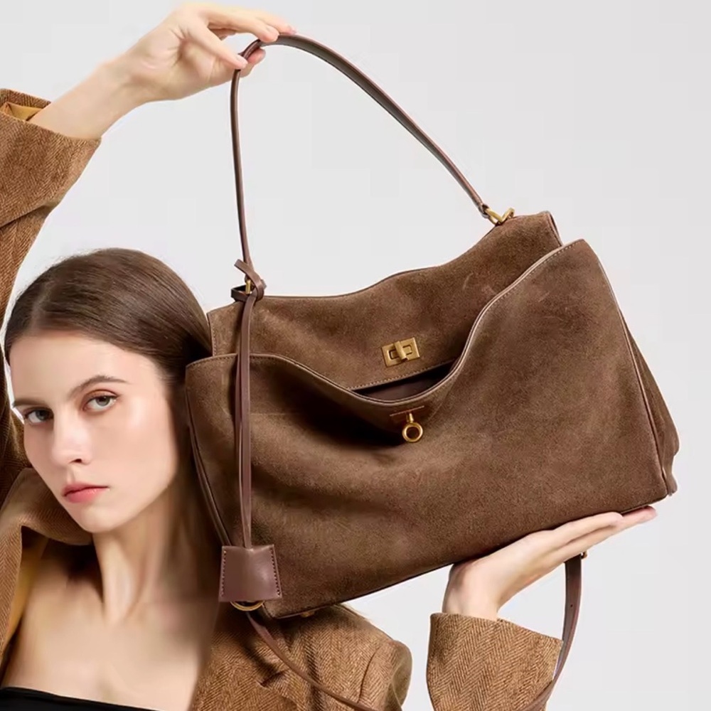 NWOT Elegant Suede/Leather Women's Bag in Dark Brown